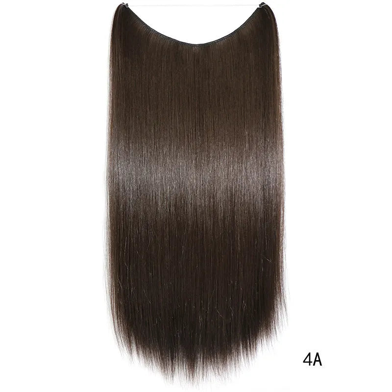 22-inch invisible wire hair extension in silky straight synthetic with no clips for natural volume