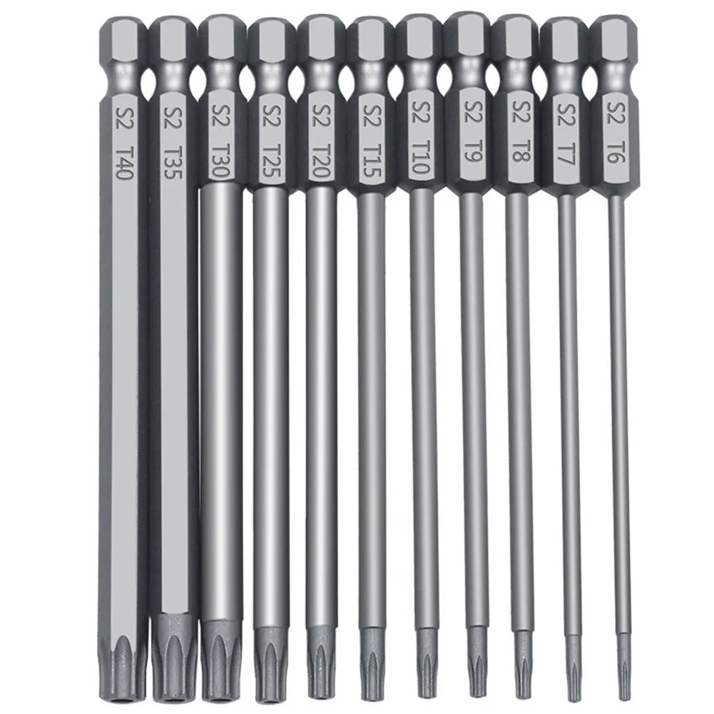 Hexagon handle screwdriver bit set with alloy bits in various lengths including 50mm 75mm 100mm