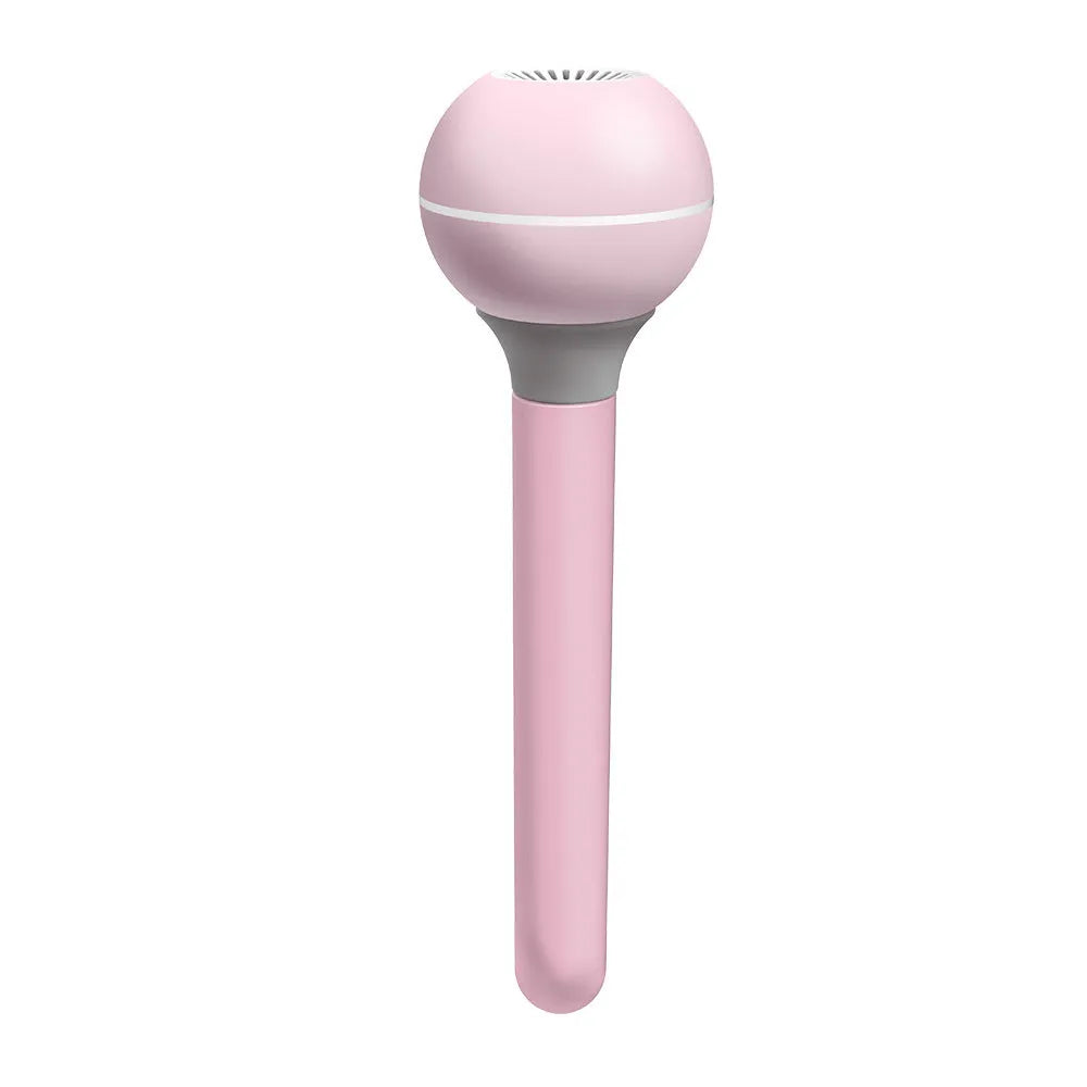 Pink and white columnar magic wand humidifier with USB cable and 1 litre water tank.