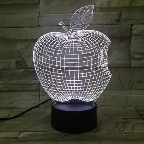 3D fruit shaped colourful LED night light with touch control on wooden surface
