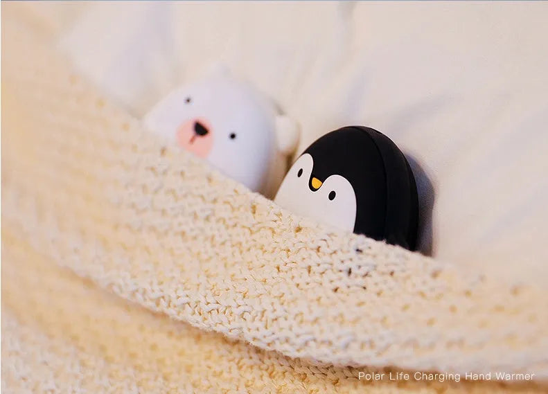 Cute cartoon penguin and polar bear design USB rechargeable electric hand warmer with power bank functionality