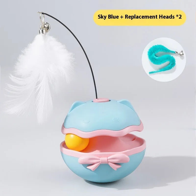 Electric cat toy tumbler with USB charging port and LED lights for automatic feline play