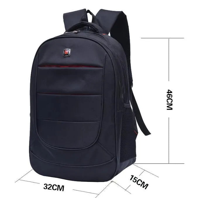 Black nylon casual travel backpack for men and women with laptop compartment and multiple pockets