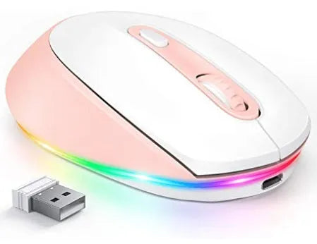24g lightweight wireless mouse for laptops in various colours, shown with USB charging cable.