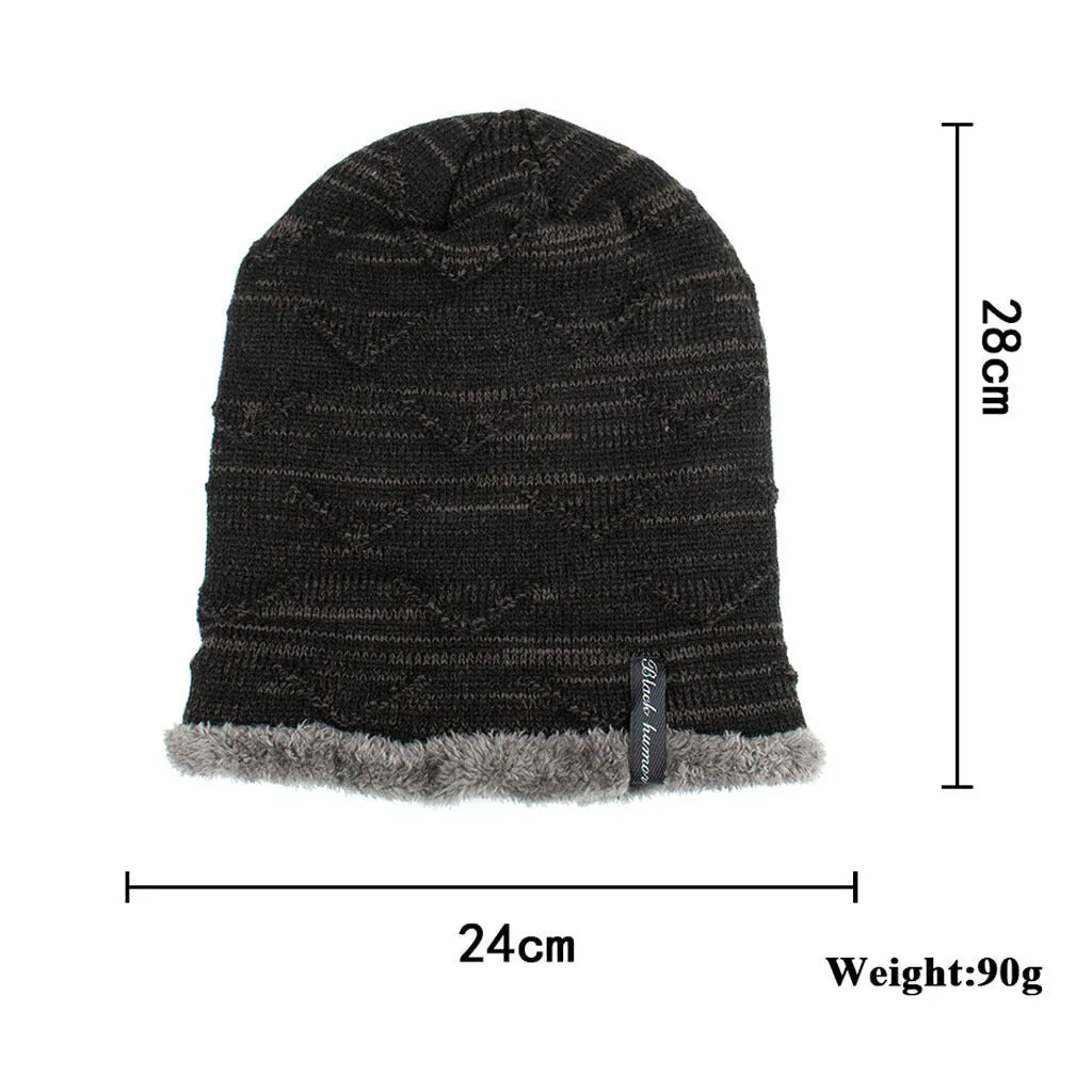 Diagonal hook knitted acrylic beanie in black, showing textured knit pattern