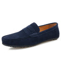Men's suede loafers in black with round toe and flat rubber sole