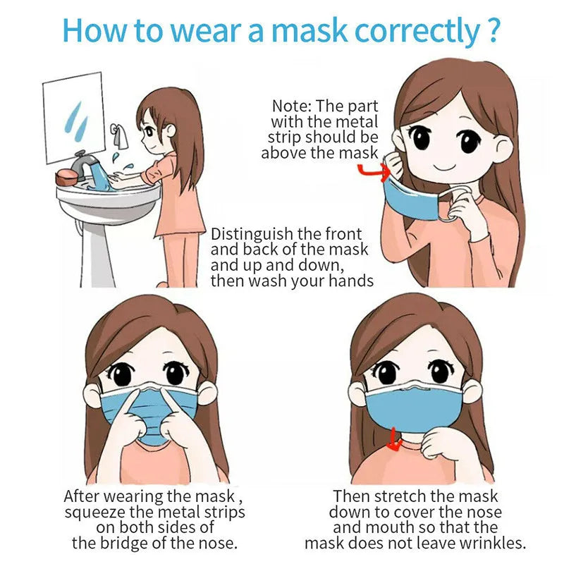 Disposable 3-ply non-woven medical surgical face mask in light blue with ear loops