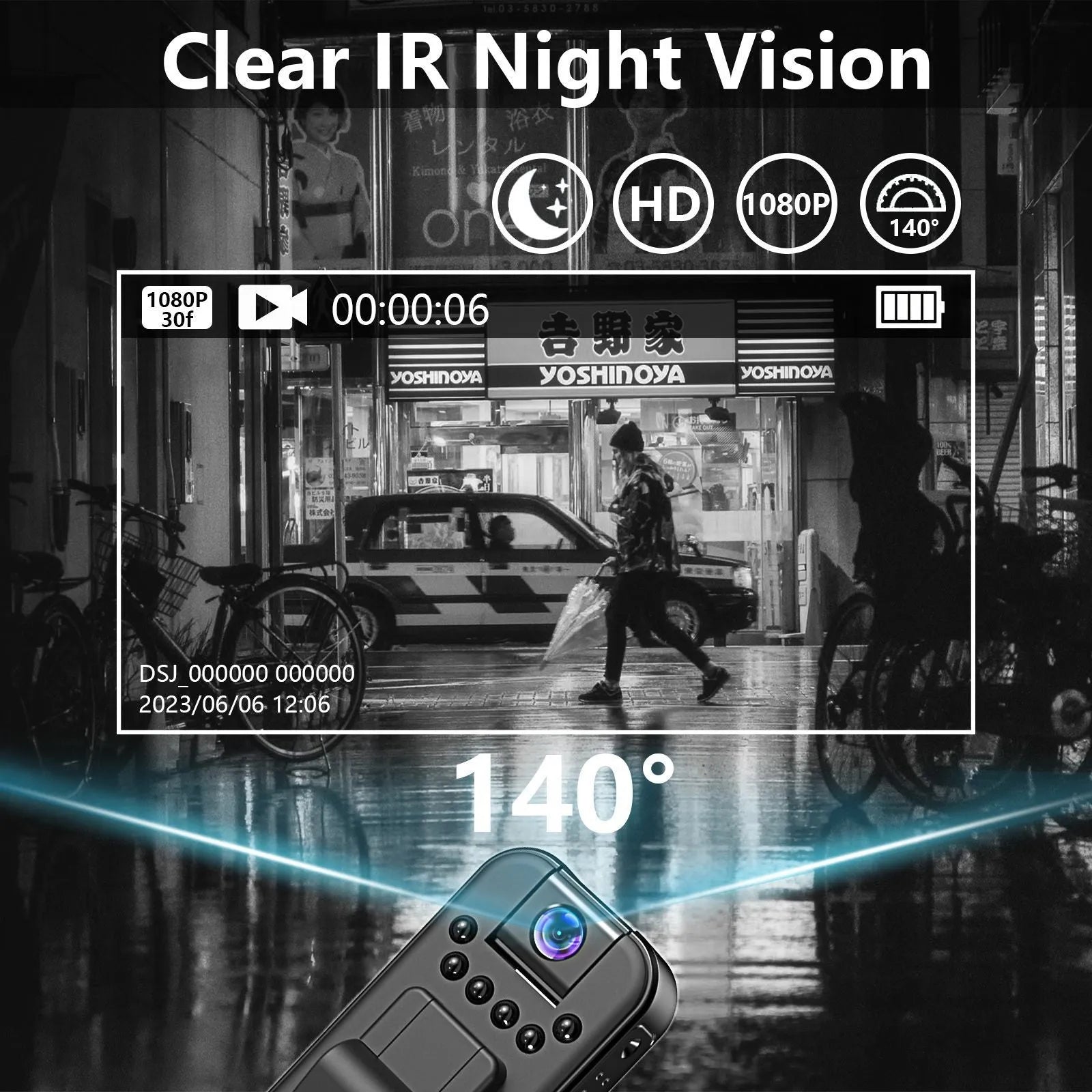 L7 black home security camera with infrared night vision LEDs and wifi connectivity