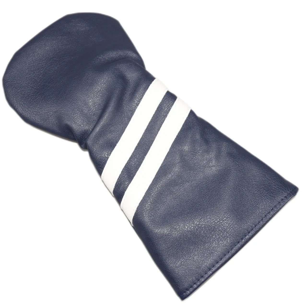 Golf club head cover with two oblique stripes in blue colour showing size dimensions