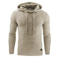 Men's cotton-polyester hoodie in a choice of nine colours on a size chart background