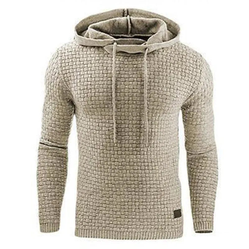 Men's cotton-polyester hoodie in a choice of nine colours on a size chart background
