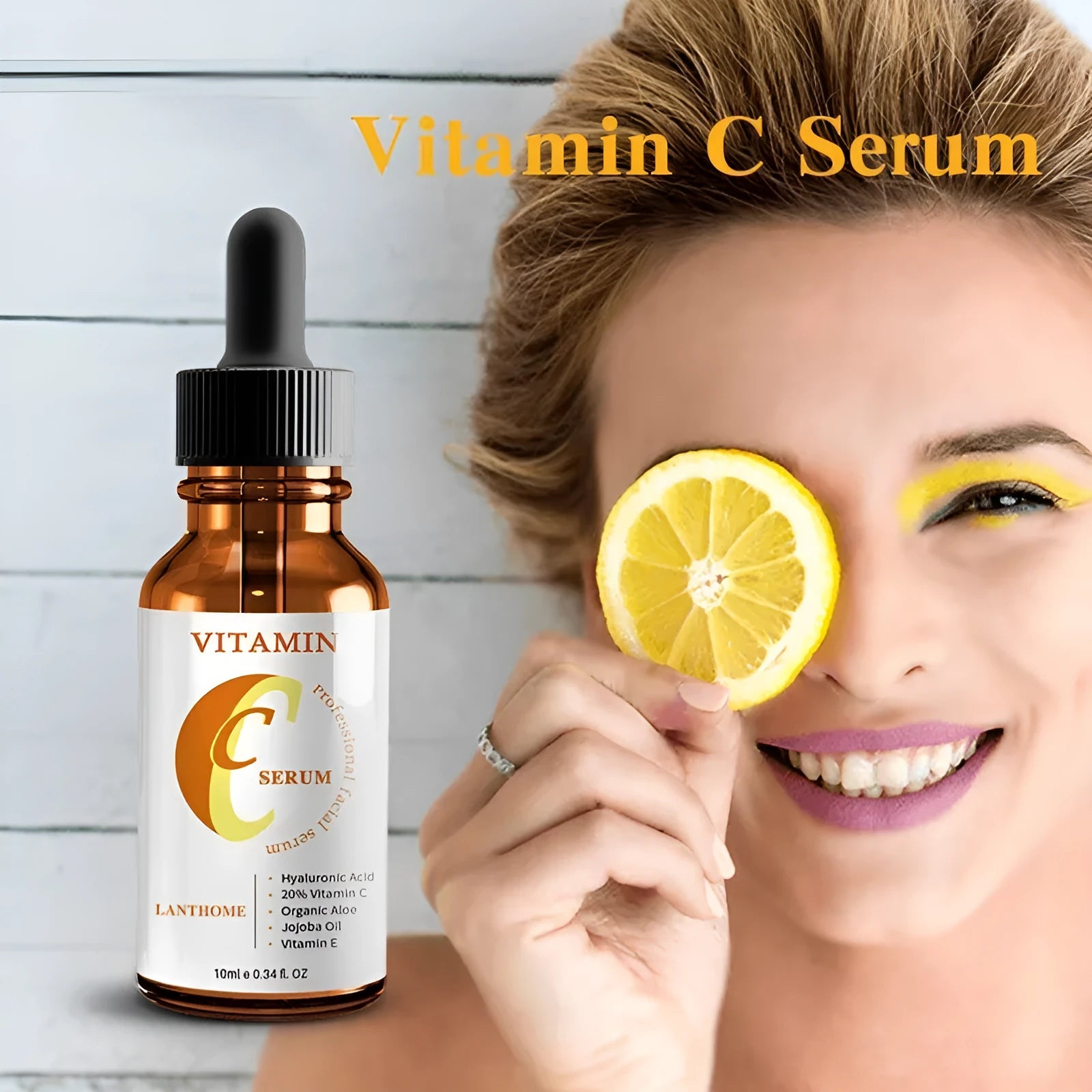 10ml bottle of vitamin C hyaluronic acid facial serum for brightening and moisturising