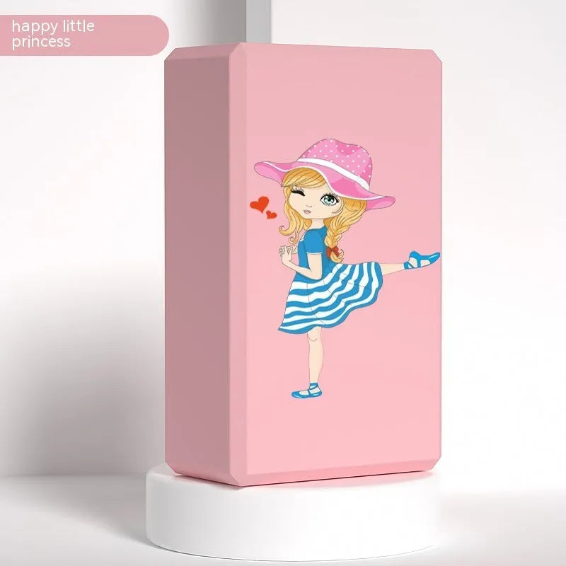 High-density EVA foam yoga block in assorted colours and printed designs for beginners and dance support