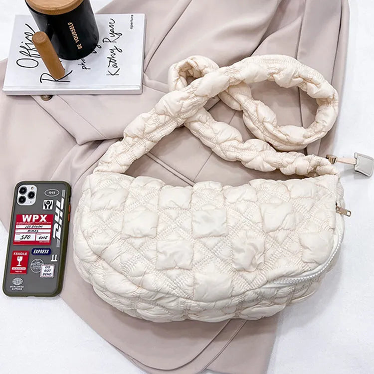 Women's nylon messenger bag in a solid colour with adjustable shoulder strap showing 35cm width.