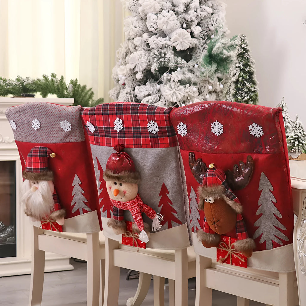 Three-dimensional cartoon cloth chair cover featuring Santa Claus design for holiday decoration