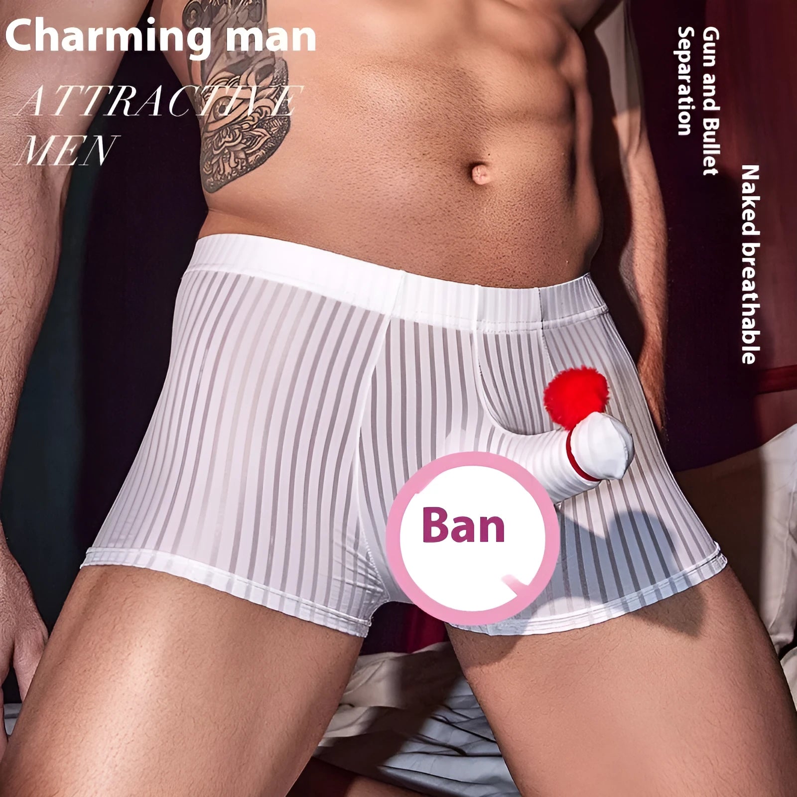 Men's striped boxer briefs underwear in nylon fabric, free size elastic fit