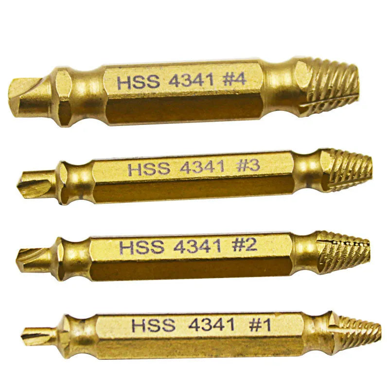 4341 high-speed steel screw extractor set for removing stripped fasteners and nails