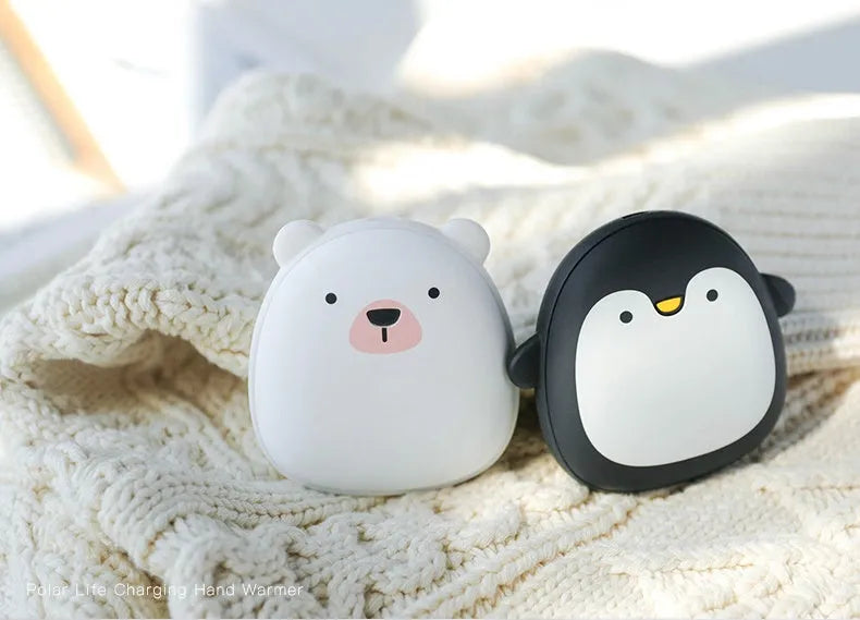 Cute cartoon penguin and polar bear design USB rechargeable electric hand warmer with power bank functionality