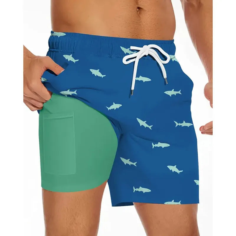 Men's loose-fit polyester summer shorts for beach leisure wear in various colours and sizes