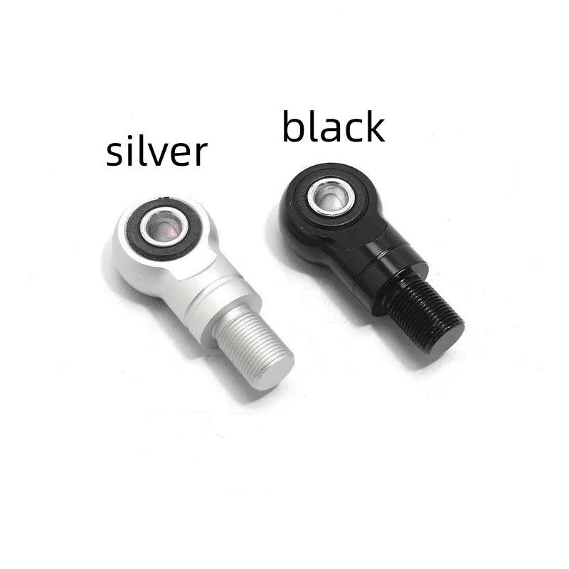 Aluminium motorcycle shock conversion round head in 16mm size shown in black and silver finishes