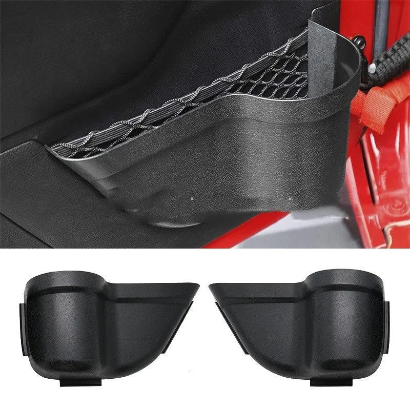 Black ABS plastic door storage box for Jeep Wrangler JK and JL model interior organisation.