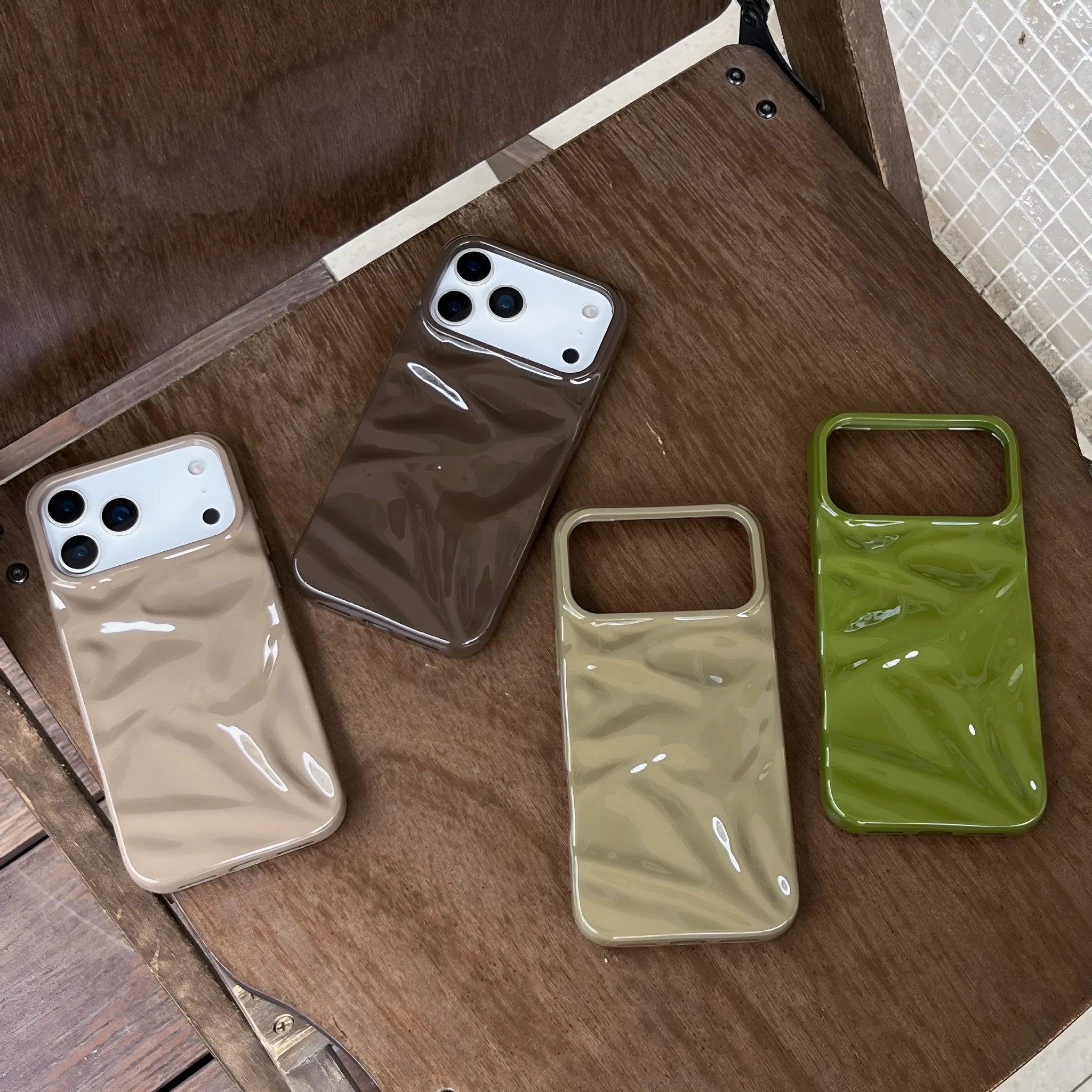 Three-dimensional pleated pattern TPU phone case in QF pleated green for iPhone 13 Pro Max