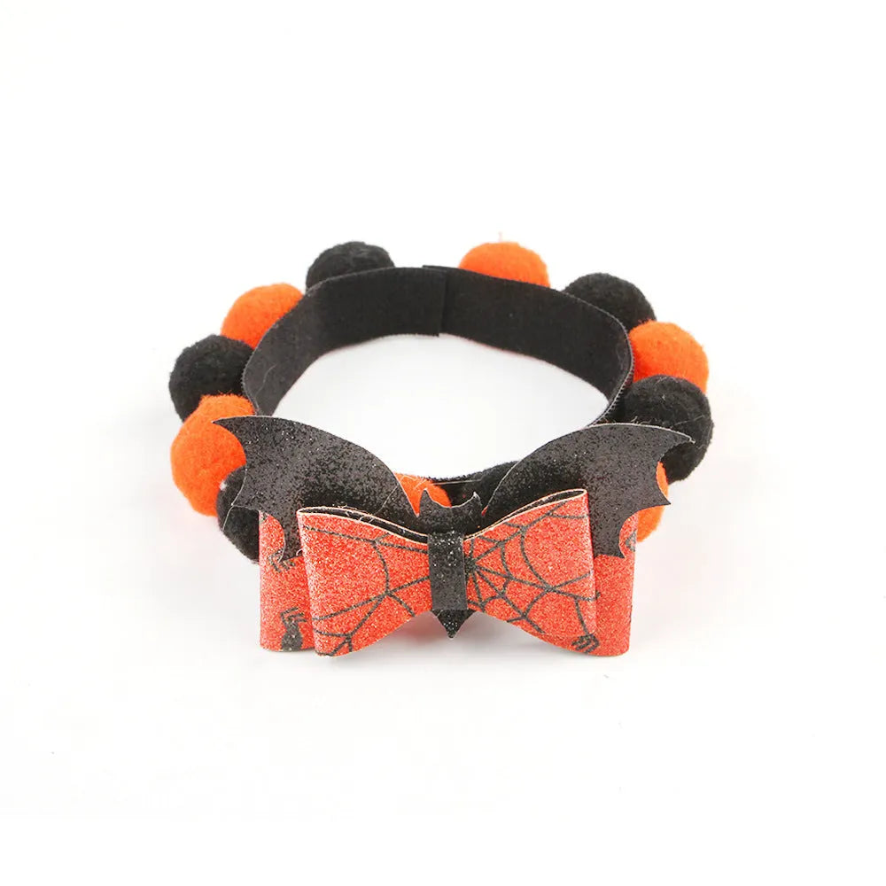 Halloween pet collar with fur ball decoration in pumpkin design available in S, M, L sizes