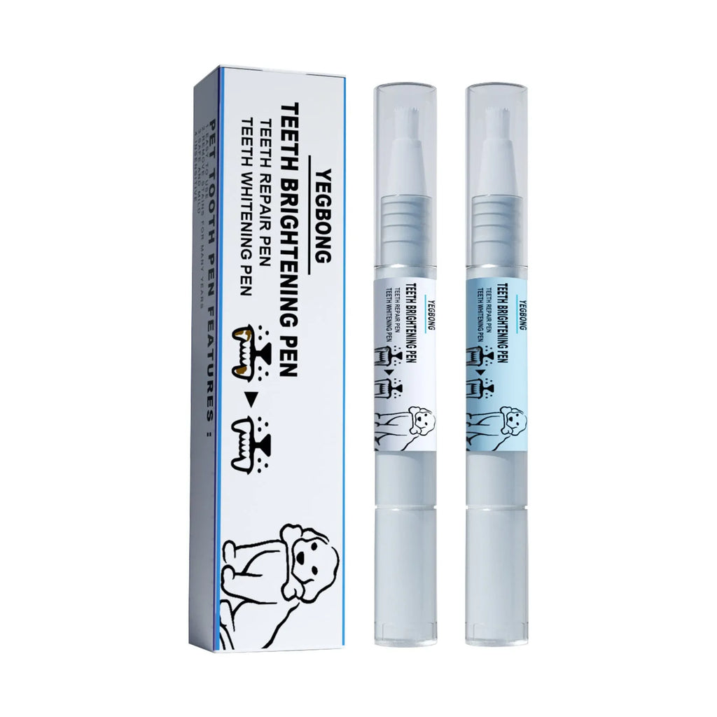 Pet teeth whitening pen with dual-ended design and dental brush applicators for dog and cat tartar removal