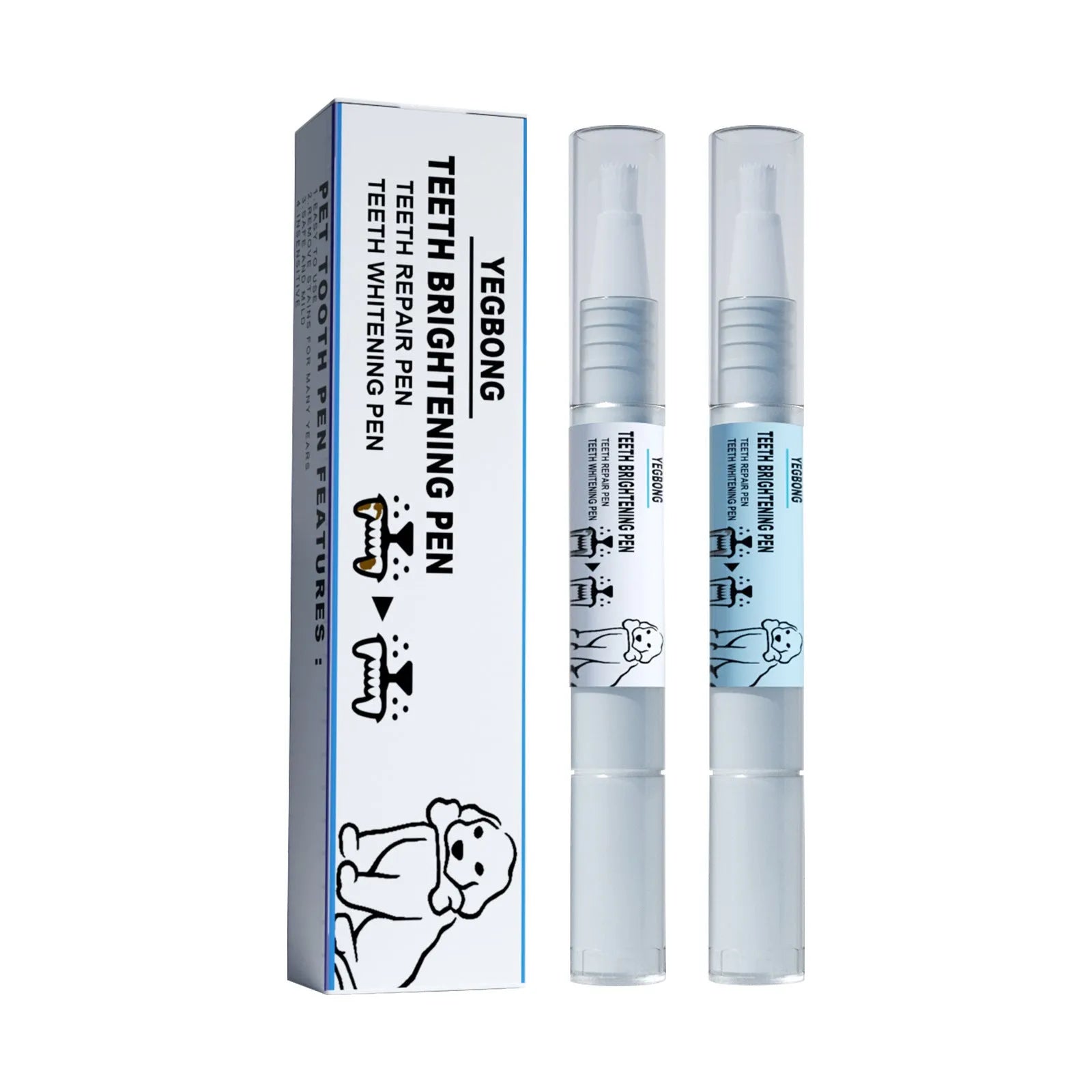 Pet teeth whitening pen with dual-ended design and dental brush applicators for dog and cat tartar removal