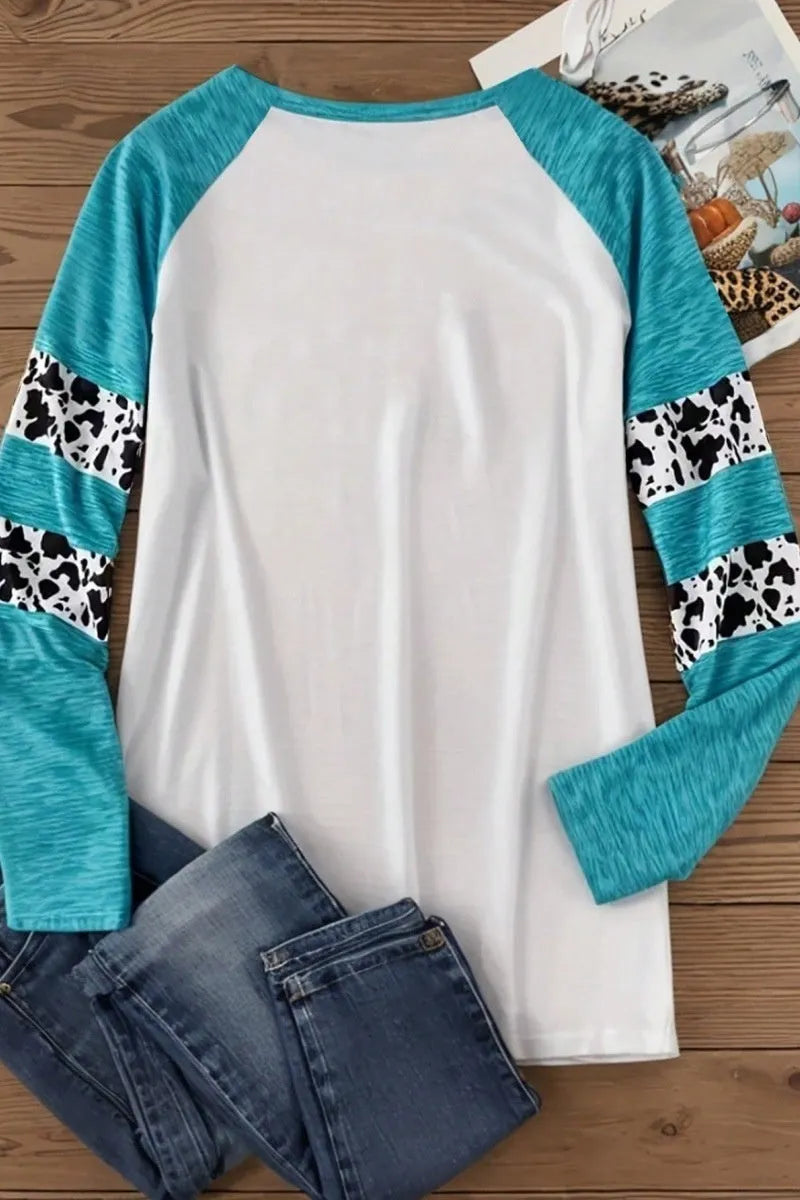 Sky blue Halloween T-shirt with 3D digital printed pumpkin design, long sleeves and polyester fabric