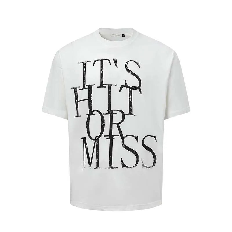 Men's white American letter print cotton blend t-shirt with loose fit pullover style