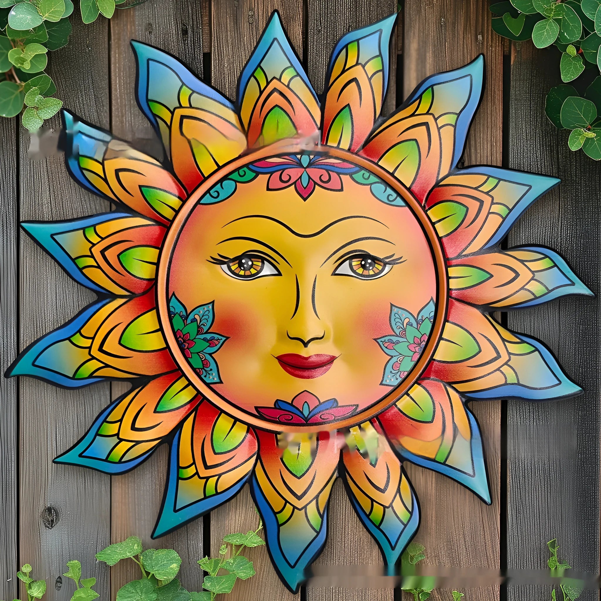 Iron sun face metal wall hanging decorative craft in a choice of colours