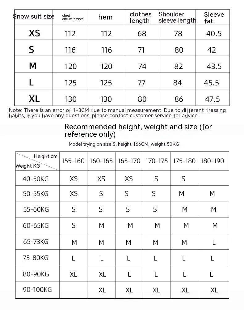 Unisex windproof waterproof ski suit for snow sports in thin double plate design