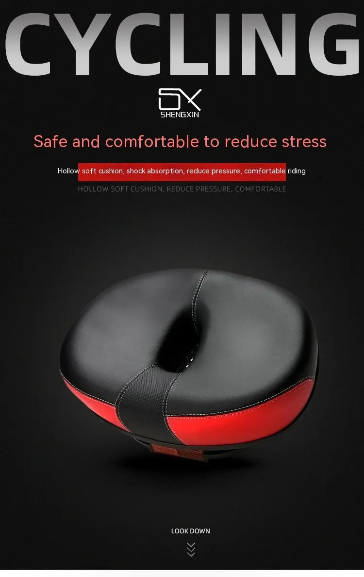 Thickened plus-size bicycle saddle with shock absorber and reflective stickers