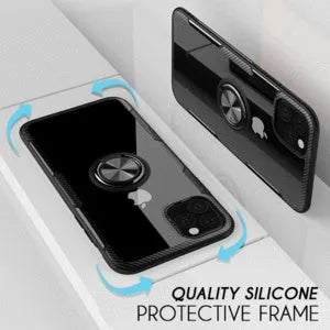 Black PU leather iPhone case for iPhone 11 Pro Max showing button and port access.