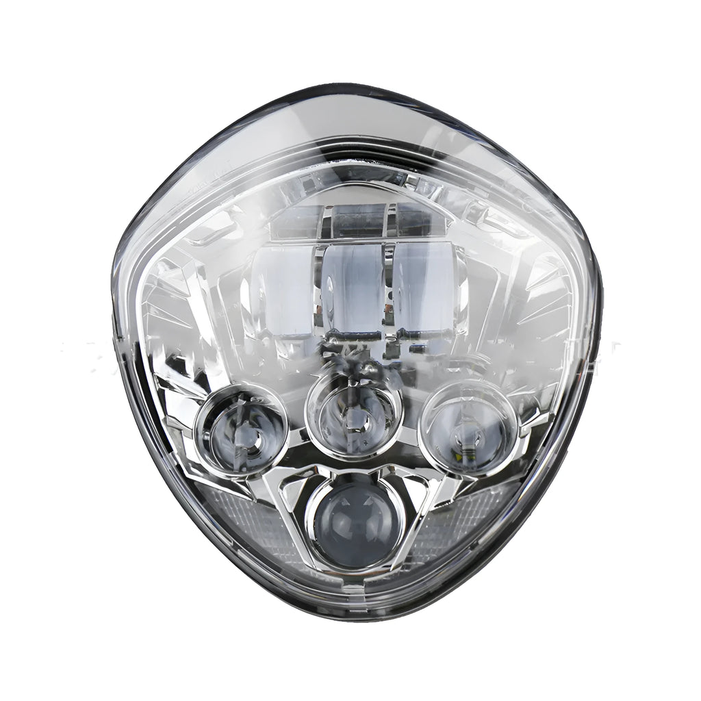 Black motorcycle LED headlight with near and far light, aluminium alloy shell, size 21.4x21x16.5cm