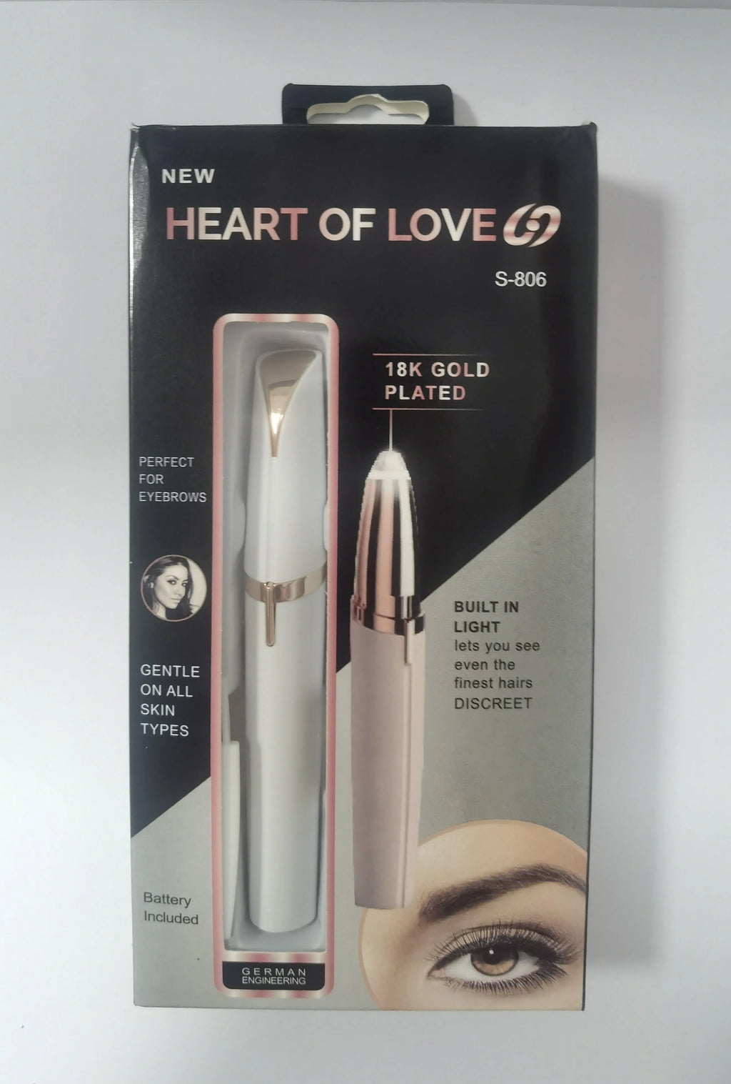 Mini electric eyebrow trimmer lipstick style with LED light and gold plated head for painless hair removal
