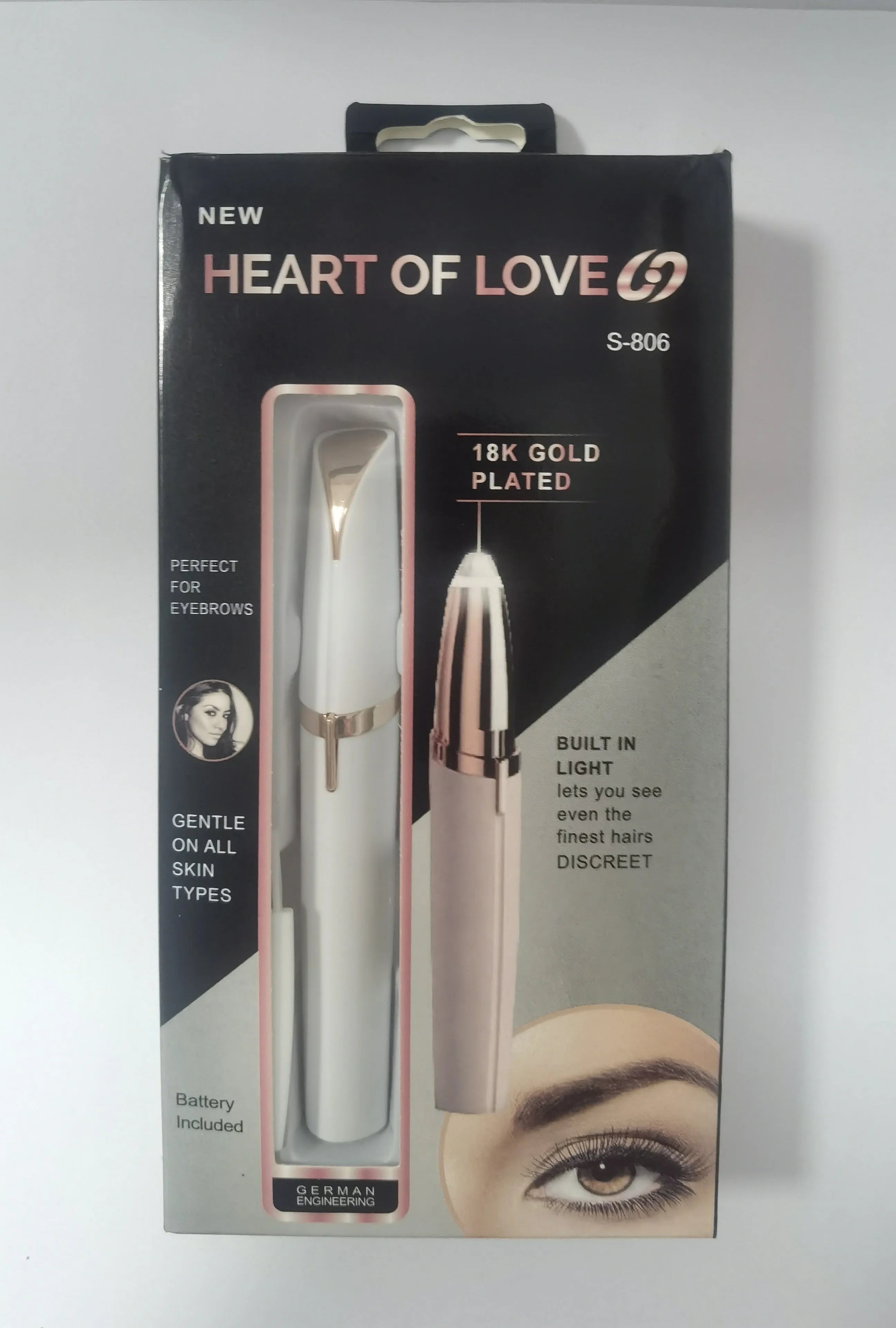 Mini electric eyebrow trimmer lipstick style with LED light and gold plated head for painless hair removal