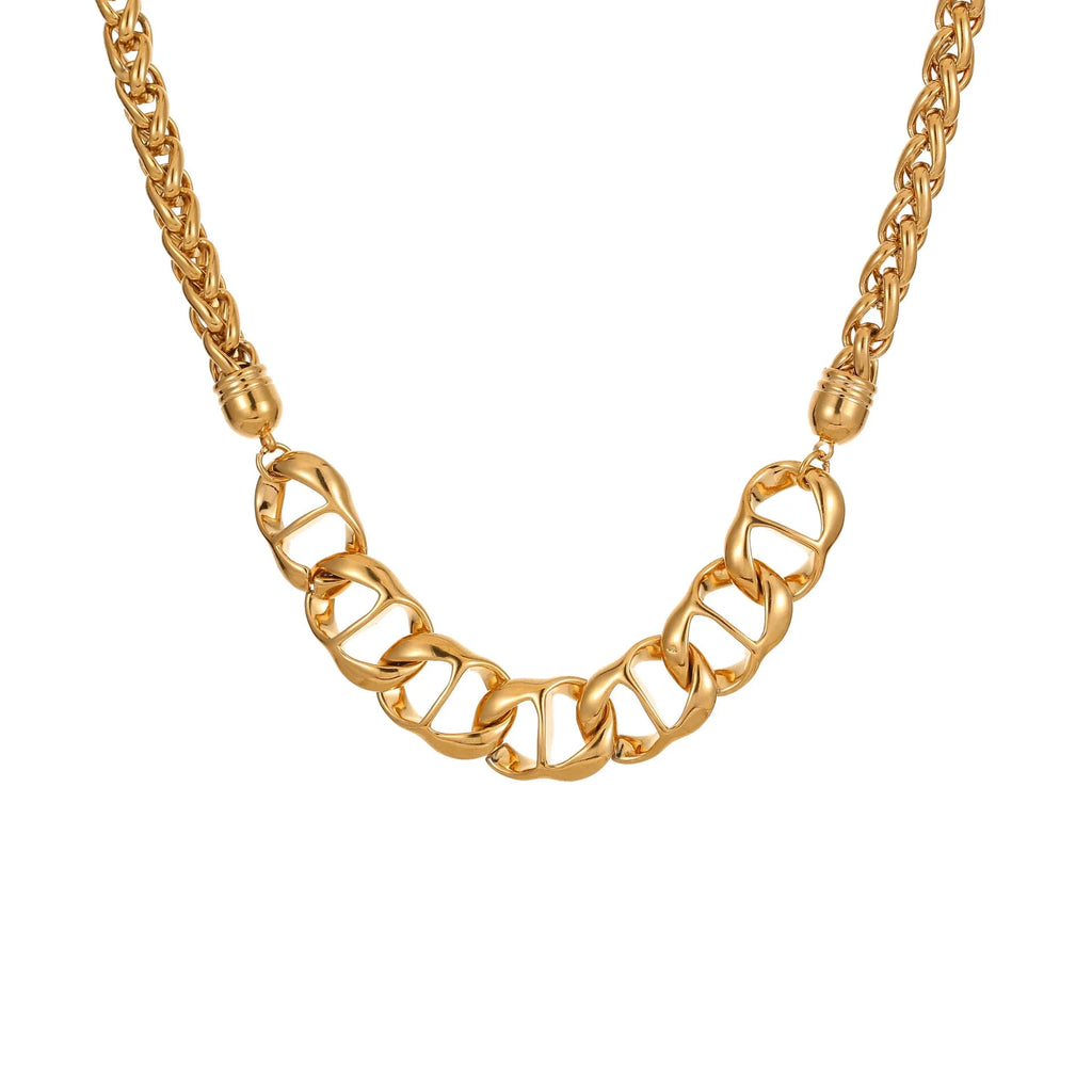 Stainless steel geometric chain necklace with 18K gold electroplated finish