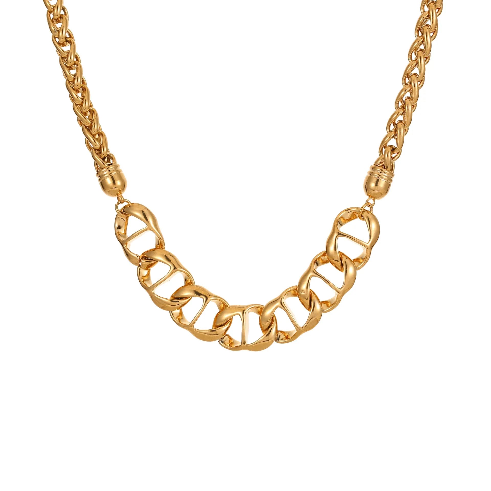 Stainless steel geometric chain necklace with 18K gold electroplated finish