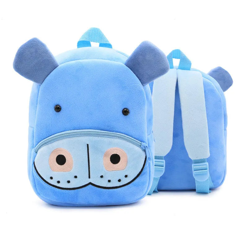 Small cloth animal backpack for kindergarten children, 26.5x24x10.5cm, with zipper pocket, available in multiple colours