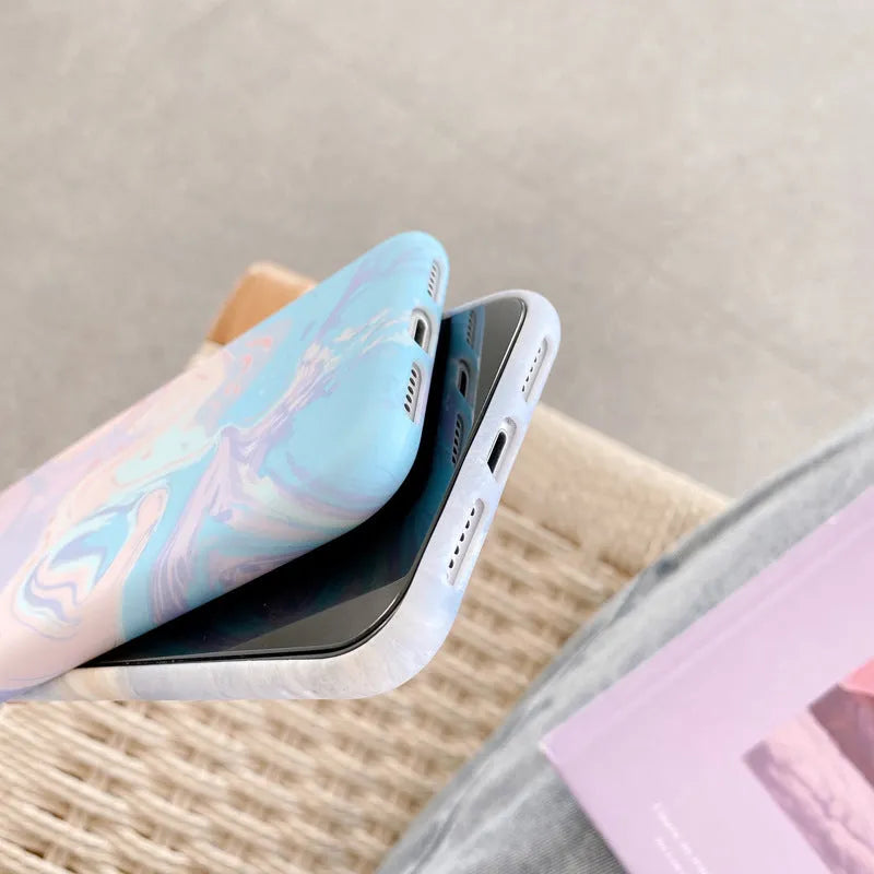 Watercolor ink painting TPU phone case for iPhone, simple back cover, BluePink colour