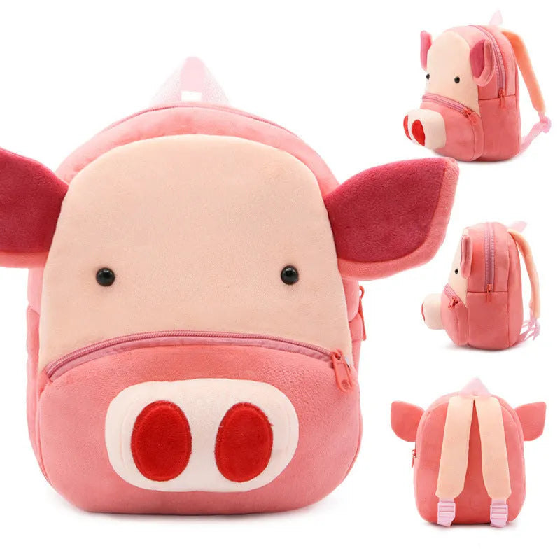 Small cloth animal backpack for kindergarten children, 26.5x24x10.5cm, with zipper pocket, available in multiple colours