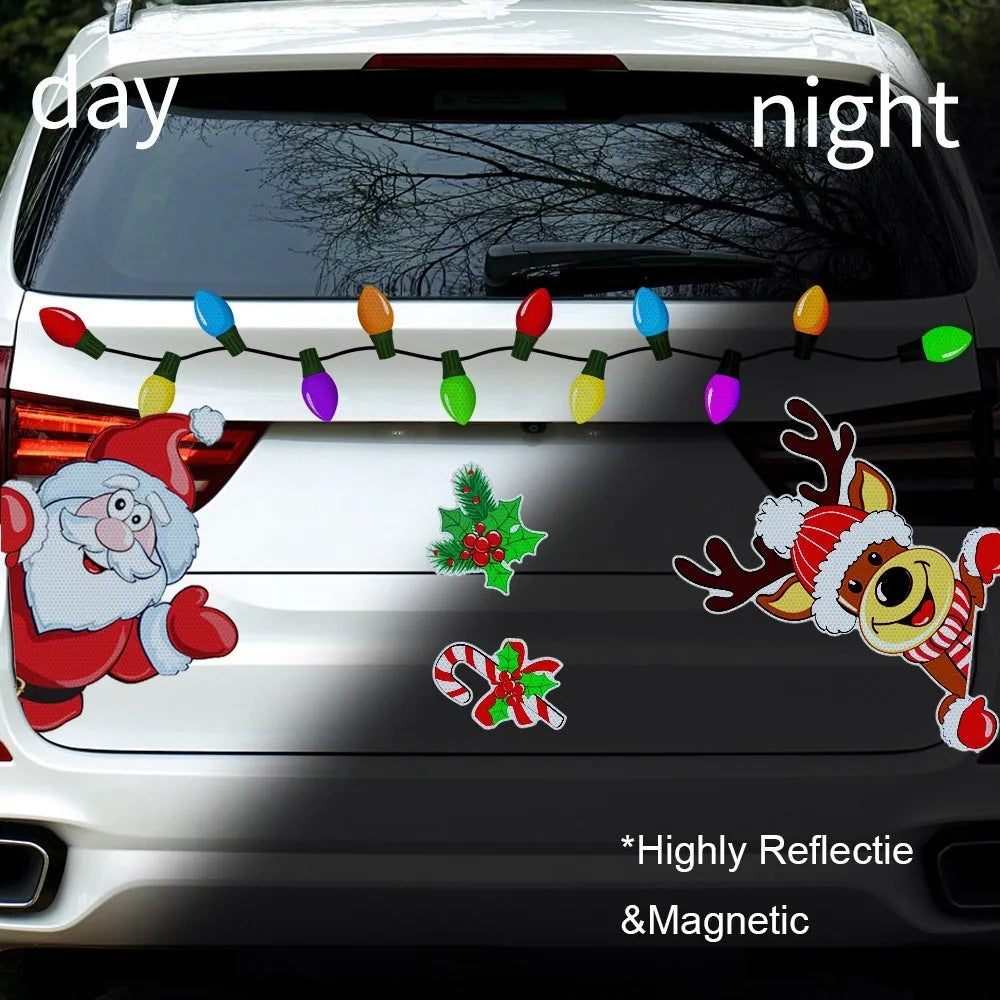 Cartoon-style red Christmas elk sticker with reflective nose detail on a white background.