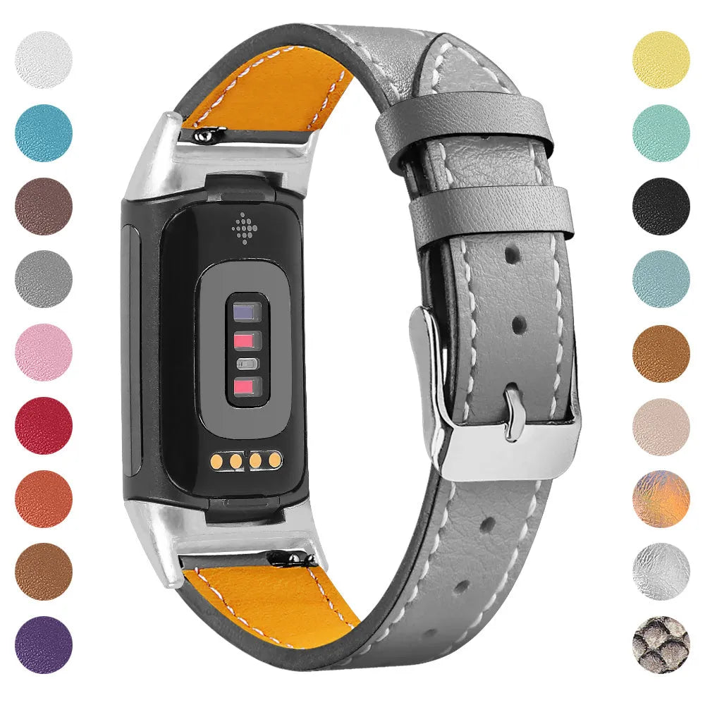 Genuine cowhide leather strap for Fitbit Charge 5 and Charge 6 in multiple colour options