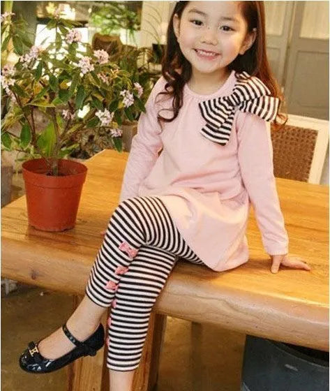 Pink cotton two-piece clothing set for girls in sizes 110cm to 140cm.
