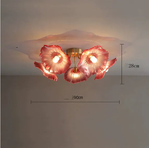 Modern creative flower ceiling lamp with white or purple shades in five or six flower configuration