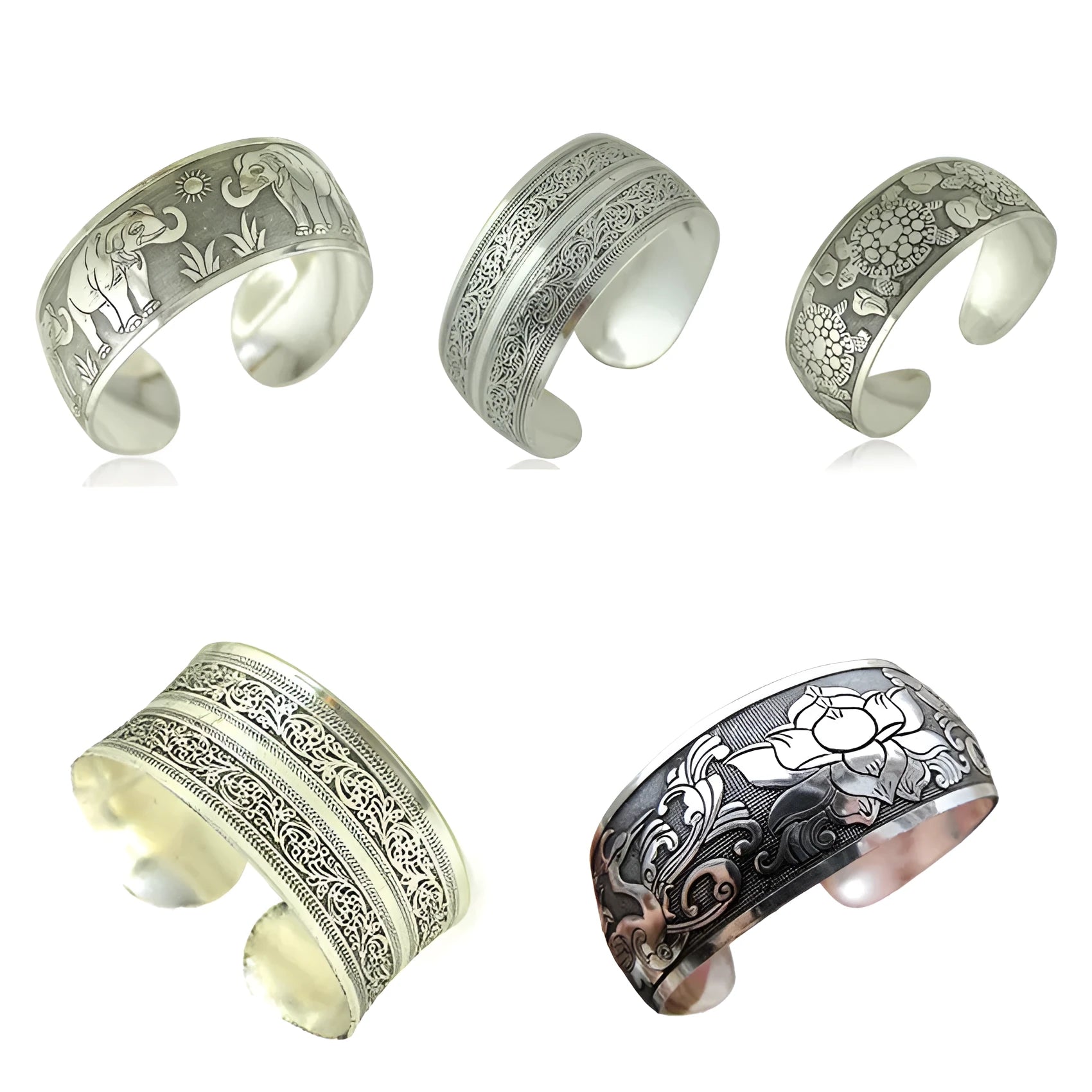 Ethnic style carved open Miao silver bracelet with Roman shape design in alloy