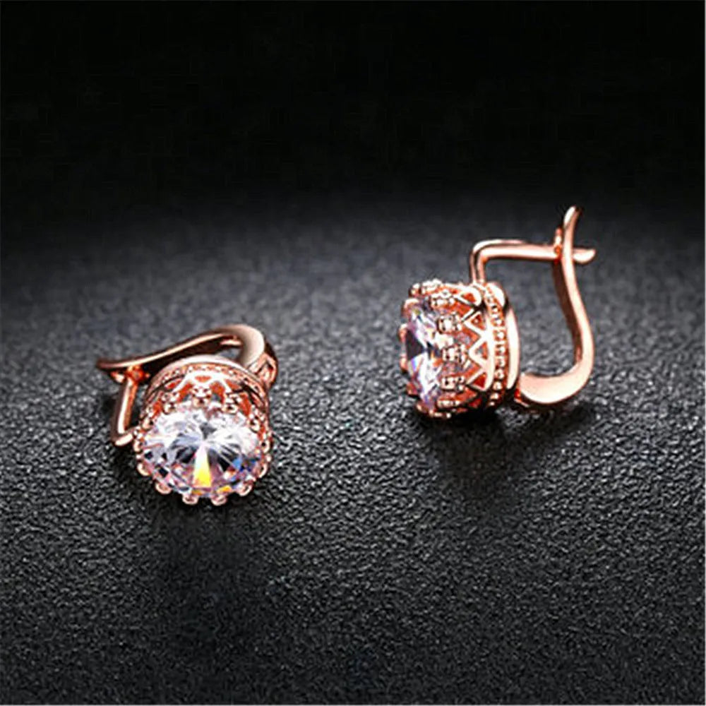 Korean retro crown ear clip earrings in rose gold or white gold colour plating on copper