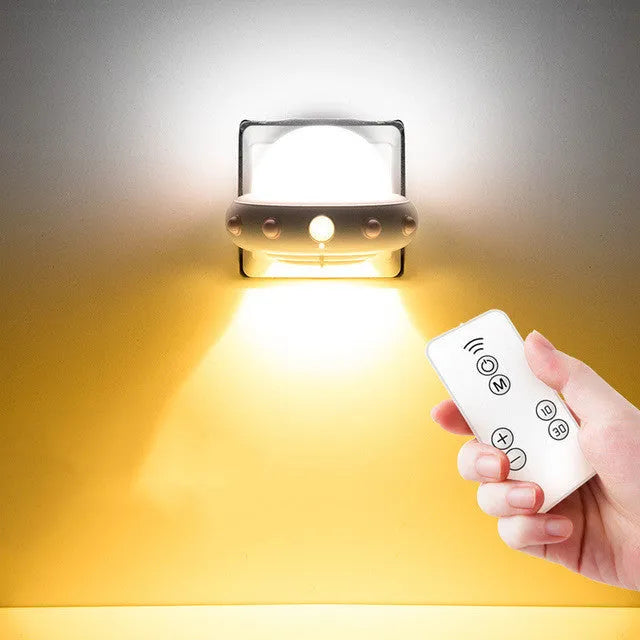 Remote control UFO shaped bedside night light in white, blue or pink colours